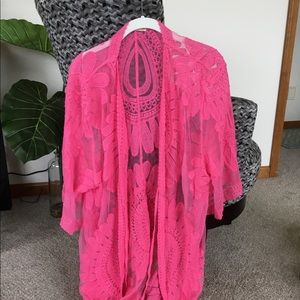 Pink lace beach pool cover up